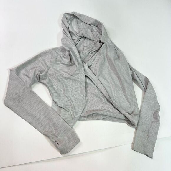 Zyia Top Womens Medium Heather Gray Active Haze Yoga Wrap Shawl Hooded Thumbhole - Picture 1 of 8